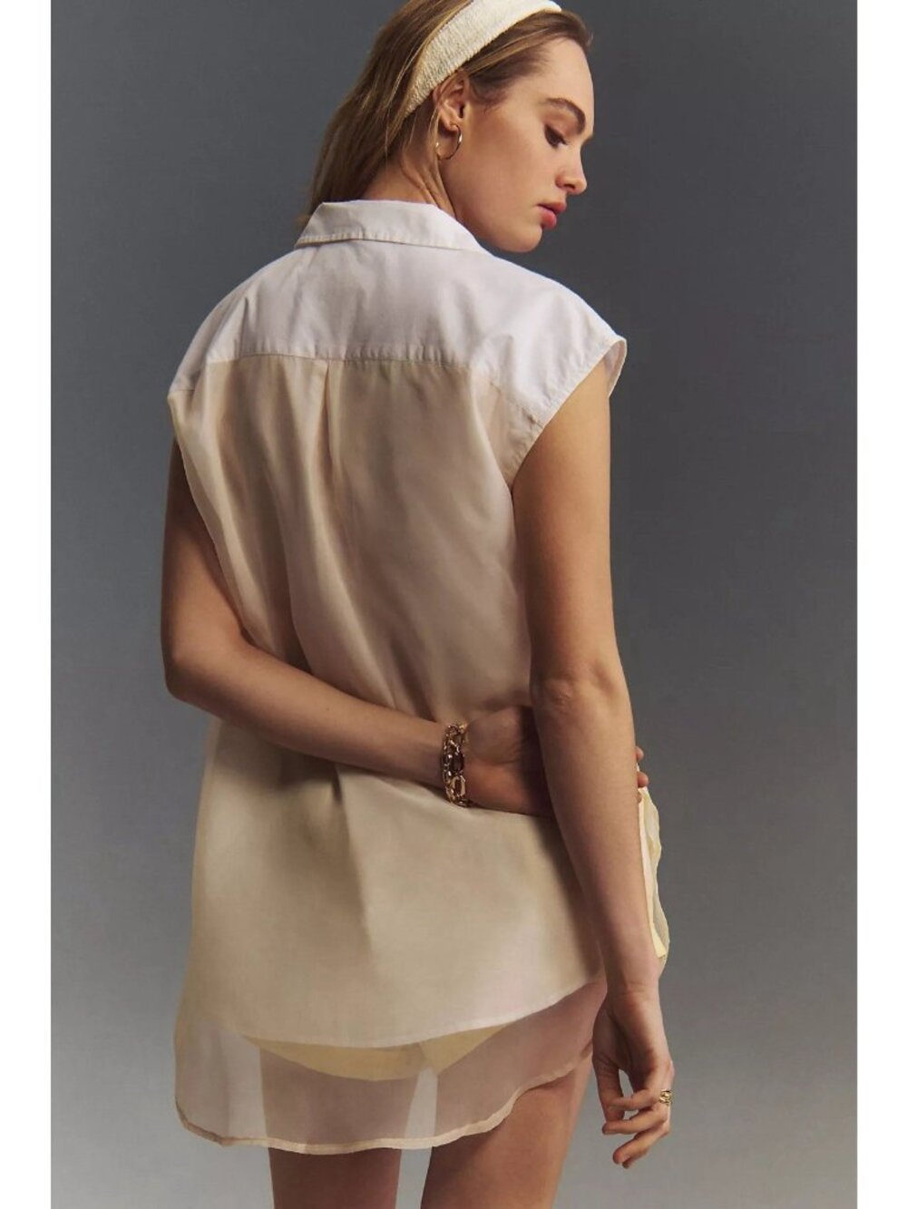Maeve Anthropologie White Cotton High Low Button Front Tunic Top Medium NWOT - Picture 2 of 12